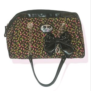 Betsey Johnson Betseyville Vegan Floral Stud Bow  Quilted Shoulder Bag Purse